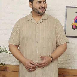 bigbanana Plus Size Striped Cuban Collar Wrinkle Free Shirt-image-85