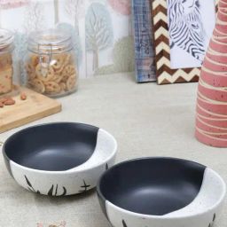 VarEesha Kaarigari Black & White Ceramic Serving Bowls (700 ml) - Set of 2-image-47