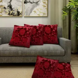 HOSTA HOMES Red Velvet Cushion Covers - Set of 5-image-14