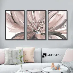 ARTE'VENUE Quiet Appreciation Pink & Grey Canvas Wall Arts - Set of 3 (11 X 16 inch Each)-28