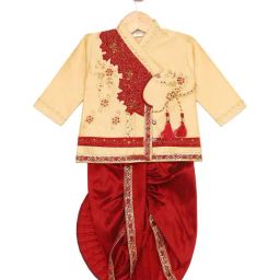 VASTRAMAY Kids Gold Embroidered Kurta Set-image-35