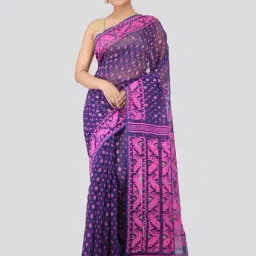 Pinkloom Blue Woven Jamdani Saree-image-17