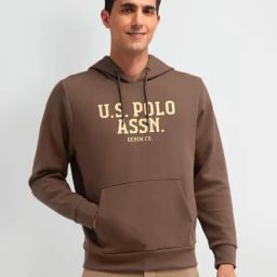 U.S. Polo Assn. Denim Co. Brown Cotton Regular Fit Logo Printed Hooded Sweatshirt-image-84