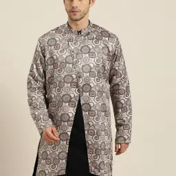 SOJANYA Grey Comfort Fit Printed Sherwani Jacket-picture-43