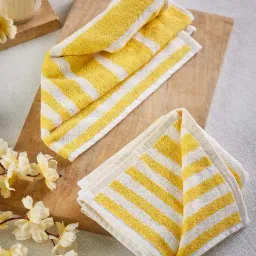 Fabindia 'Aniya' Yellow & White Cotton 500 GSM Face Towel - Set of 1-image-54
