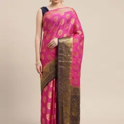 Mimosa Pink Woven Saree With Unstitched Blouse-picture-32