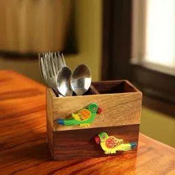 ExclusiveLane 'Birds Of A Feather' Cutlery Cum Napkin Holder In Sheesham & Mango Wood-19