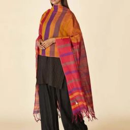 Fabindia Mustard & Pink Cotton Woven Pattern Dupatta-image-4