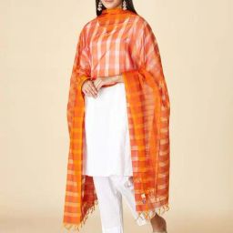 Fabindia Orange Cotton Woven Pattern Dupatta-image-22