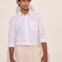 WES Formals by Westside Pink Striped Slim-Fit Shirt-image-96