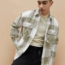 Bossini White & Green Cotton Loose Fit Checks Shirt-image-54