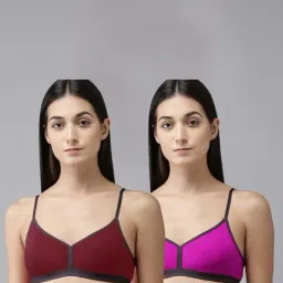 AROUSY Maroon & Purple Cotton T-Shirt Bra - Pack Of 2-image-20