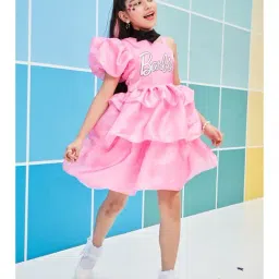 Tiny Girl Light Pink Barbie Printed Dress-image-28