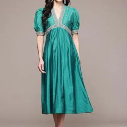 Aarke Ritu Kumar Teal Zavian Solid Long Dress-picture-46