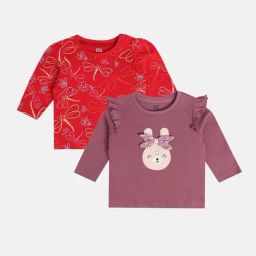 MINIKLUB Girls Red & Plum Cotton Printed Full Sleeves Top-image-5