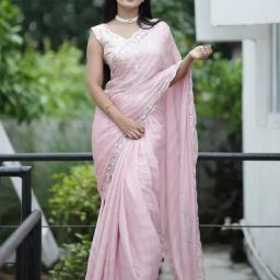 Saree Mall Pink Chiffon Embellished Saree with Blouse Piece-picture-17