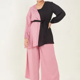 CURVE BY KASSUALLY Pink & Black Maxi Top With Pants & Belt image 1