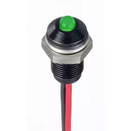 RS PRO Green Panel Mount Indicator 1.8-3.3V DC, Mounting Hole Size 6 mm, Termination Type Lead Wires, IP Rating IP67, Model No 1713794-8