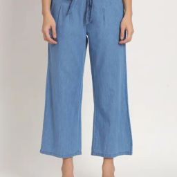 Angelfab Blue Denim Straight Fit High Rise Trousers-image-73