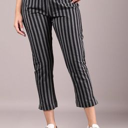V-Mart Women Striped Mid-Rise Cotton Peg Trousers-image-4