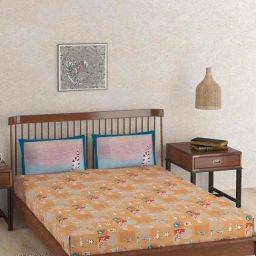 Fabindia Natkhat Multicolor Cotton Single Bed Sheet With 1 Pillow Cover-image-25