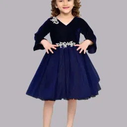 Pink Chick Kids Navy Flared Fit Full Sleeves Dress-image-88