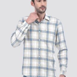 Numero Uno Power Blue Cotton Regular Fit Checks Shirt-image-40