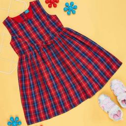 YU by Pantaloons Kids Red & Navy Cotton Chequered Dress-picture-14