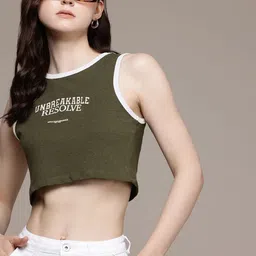 The Roadster Life Co. Typography Printed Slim Fit Crop T-shirt-image-14