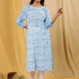 W Blue Cotton Printed Straight Kurta-picture-44