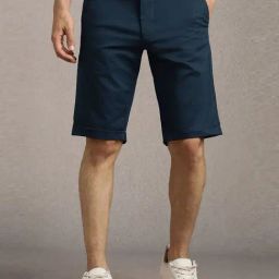 Louis Philippe Navy Cotton Slim Fit Texture Shorts-picture-46