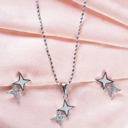 Touch925 Sterling Silver Zircon Silver Pendant set for women-image-46