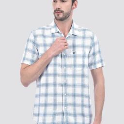 Numero Uno White Cotton Slim Fit Checks Shirt-image-70