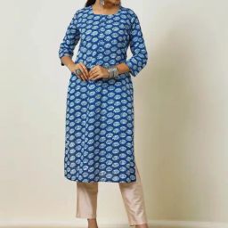 Soch Blue Cotton Printed Straight Kurta-image-9