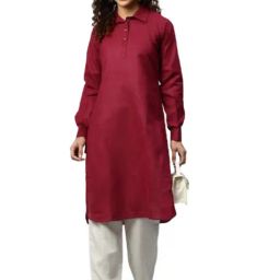 One Femme Maroon Cotton Regular FitKurta-picture-40