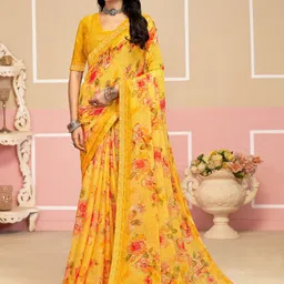 Panzora Floral Printed Saree with Blouse Piece-image-83