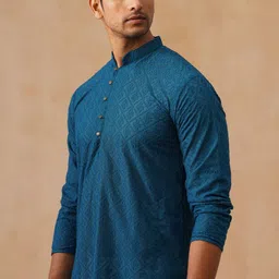 Jompers Men Floral Embroidered Regular Chikankari Pure Cotton Kurta with Pyjamas-image-96