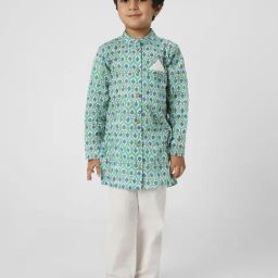 Nauti Nati Boys Sea Green Cotton Printed Regular Fit Kurta Set-picture-4