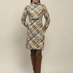 MADAME Beige Checks Shift Dress-image-44