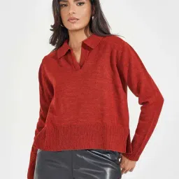 Styli Orange Textured Pattern Sweater-22