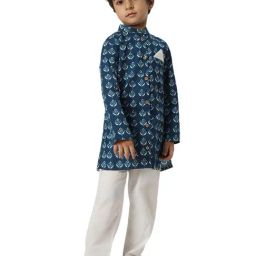 Nauti Nati Boys Green Cotton Printed Regular Fit Kurta Set-picture-9