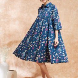 Inweave Blue Floral Print A-Line Dress-image-27