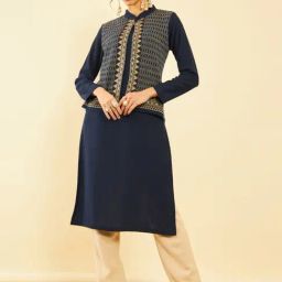 Soch Navy Printed Straight Kurta With Jacket-image-31