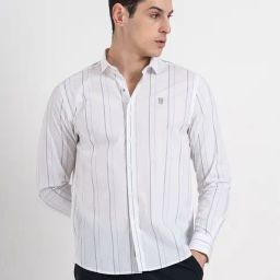 Red Tape White Loose Fit Striped Shirt-image-73