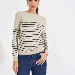 Styli Beige Striped Sweater-12