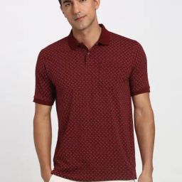 Peter England Maroon Cotton Regular Fit Printed Polo T-Shirt-image-90