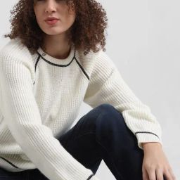 Only Off White Self Design Pullover-32