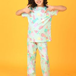 Anthrilo Girls Pure Cotton Icecream Short Sleeve Pyjama Set - Aqua-picture-22