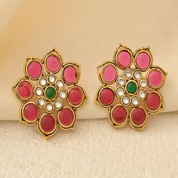 DASTOOR Gold-Plated Floral Shaped Artificial Stones Studs-49