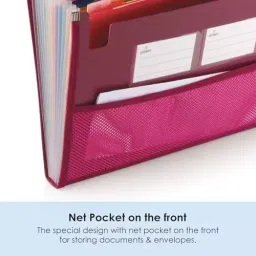 POLEN Premium Fullscape Expanding File Folder 13 Pocket Polypropylene Maroon with Colored Inner & Net Pocket image 4